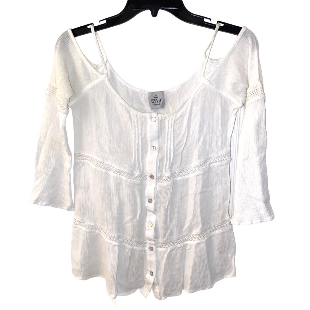 SW3 BESPOKE White Cold Shoulder Top Blouse Size Small